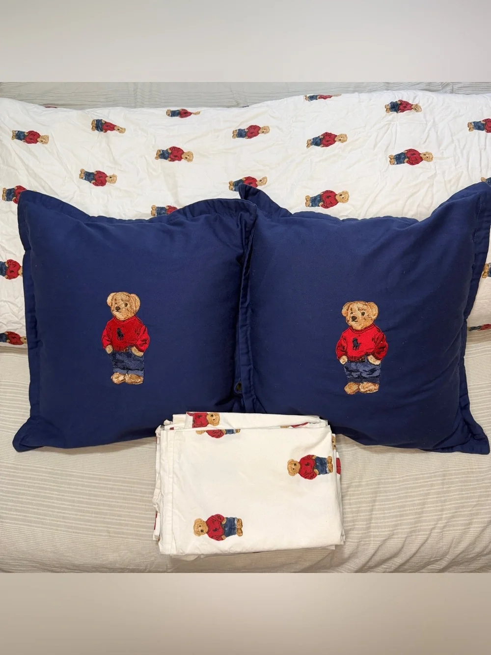 Polo Ralph Lauren Teddy Bear Comforter Set Sheet Sham Pillowcase Throw QUEEN